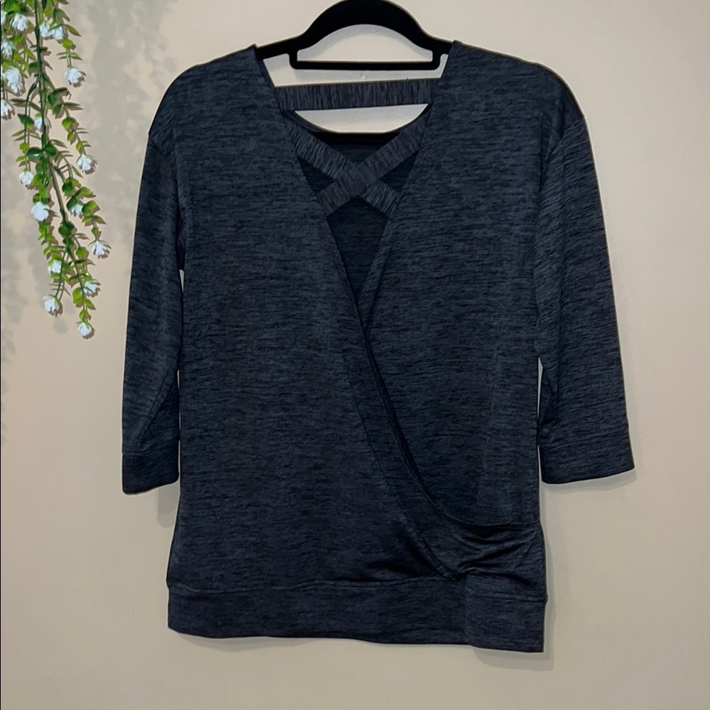 Chic Charcoal Women's Blouse with Cross-Back Design